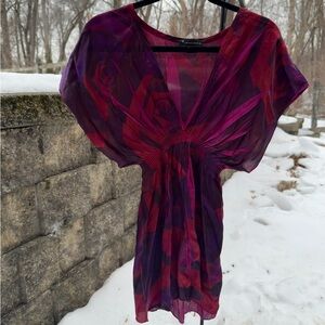 Vintage Forever 21 Semi- Sheer Babydoll Plunge Blouse Y2K